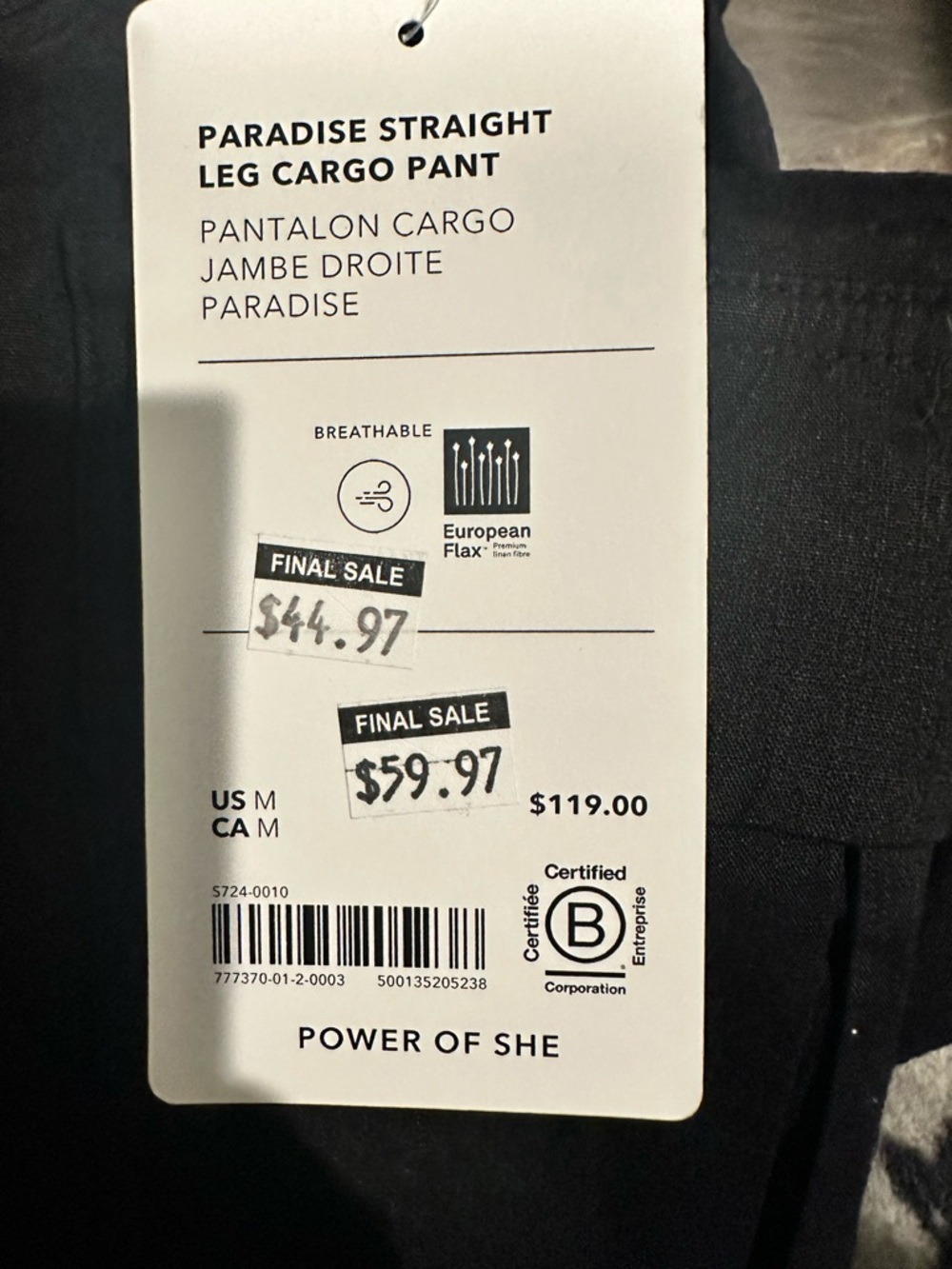 Athleta Paradise Straight Leg Cargo Pants Black Size Medium NWT - Picture 5 of 6